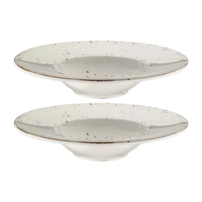 TURGLA HOME WHITE / BROWN GRAIN ROUND DECORATED PORCELAIN PASTA BOWL SET OF TWO