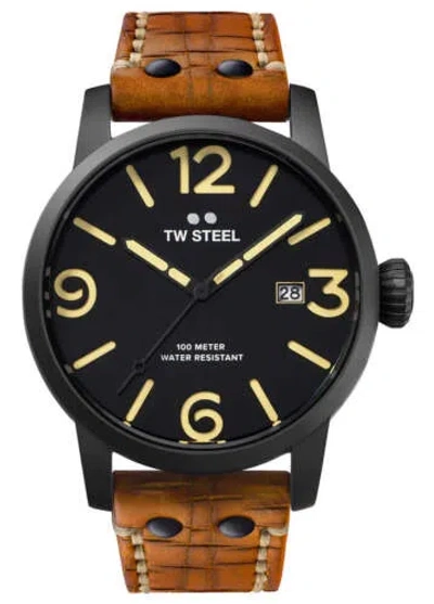 TW STEEL TW STEEL MAVERICK BLACK PVD BLACK DIAL LEATHER DATE QUARTZ MENS WATCH MS31