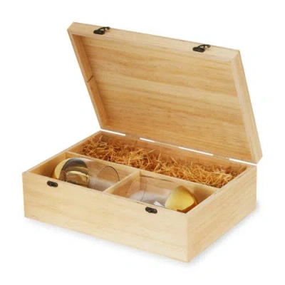 TWINE TWINE SINGLE BOTTLE WOODEN WINE BOX WITH TWO STEMLESS WINE GLASS SET