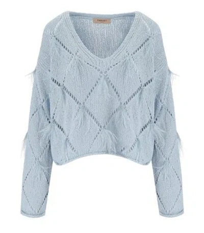 TWINSET TWINSET BLAUER PULLOVER MIT FEDERN DAMEN