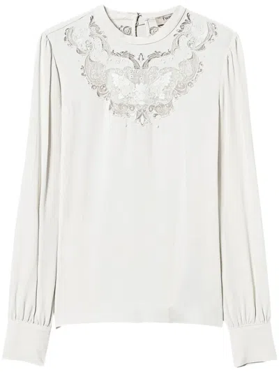 TWINSET FLORAL-EMBROIDERED CREPE BLOUSE