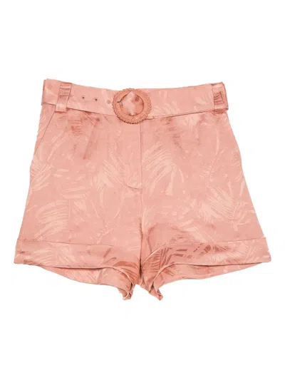 TWINSET LEAF-PRINT BELTED SHORTS