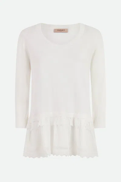 TWINSET TWINSET WHITE SANGALLO JERSEY