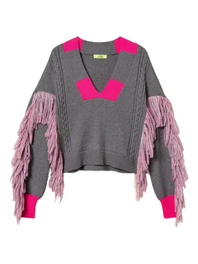 TWINSET MYFO CABLE-KNIT FRINGE SWEATER