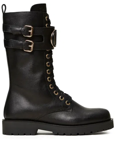 TWINSET OVAL T LEATHER COMBAT BOOTS