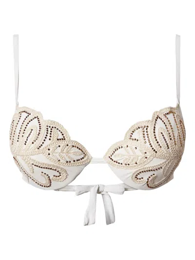 TWINSET RHINESTONE-EMBELLISHED EMBROIDERED BIKINI TOP