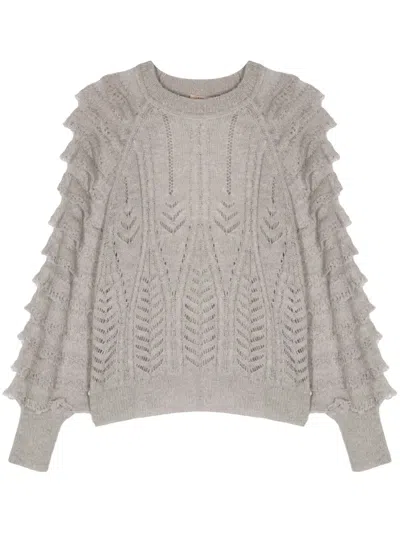 TWINSET RUFFLED-DETAILING OPEN-KINIT JUMPER