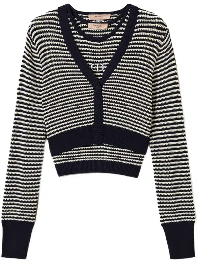 TWINSET STRIPED OVAL T CARDIGAN