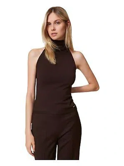 TWINSET TWIN SET WOMAN MAGLIA COLLO ALTO BROWN 18522