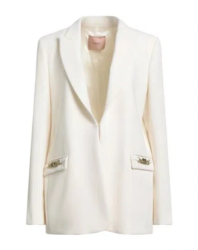 TWINSET TWINSET WOMAN BLAZER CREAM SIZE 14 POLYESTER, VISCOSE, ELASTANE