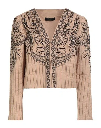 TWINSET TWINSET WOMAN JACKET SAND SIZE 12 COTTON, LINEN, POLYESTER