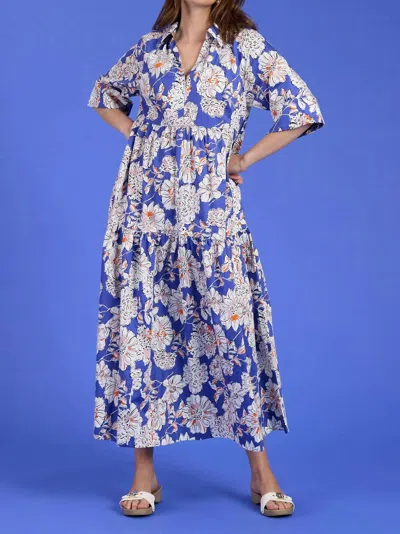 TYLER BOE CARA TIERED MIDI DRESS IN SAPPHIRE FLORAL