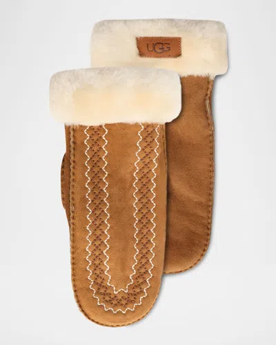 UGG ATHERSON EMBROIDERED SHEARLING MITTENS