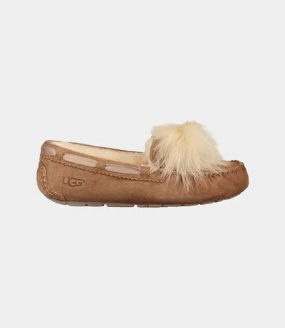 UGG DAKOTA POM POM 1019015 MOCCASINS SLIPPER WOMEN'S CHESTNUT SUEDE SLIP ON
