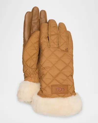 UGG QUILTED PERFORMANCE GLOVES WITH FAUX FUR CUFFS