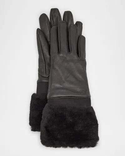 UGG SHEEPSKIN LEATHER GLOVES W/ FAUX FUR TRIM