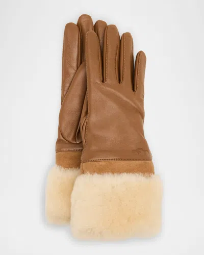 UGG SHEEPSKIN LEATHER GLOVES W/ FAUX FUR TRIM