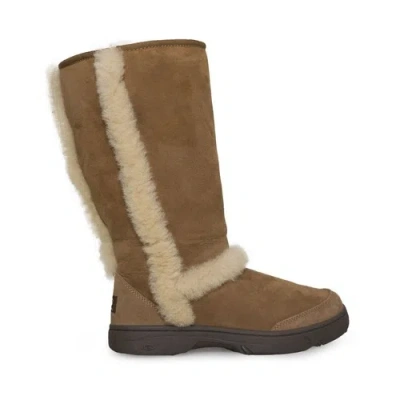 UGG UGG SUNBURST TALL CHESTNUT SUEDE SHEARLING WOMEN`S BOOTS SIZE US 10/UK 8.5