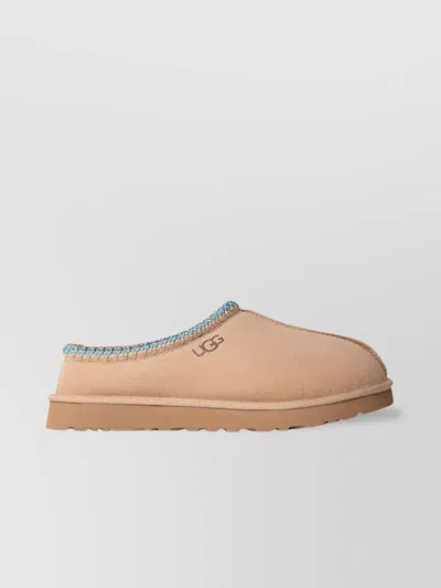 UGG TRIMMED EMBROIDERY SLIP-ON SLIPPERS