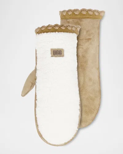 UGG UGGFLUFF LEATHER SCALLOPED MITTENS