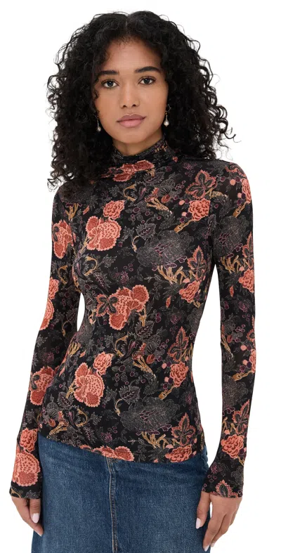 ULLA JOHNSON AURELIA JERSEY LONG SLEEVE TURTLENECK TOP NIGHT LILY