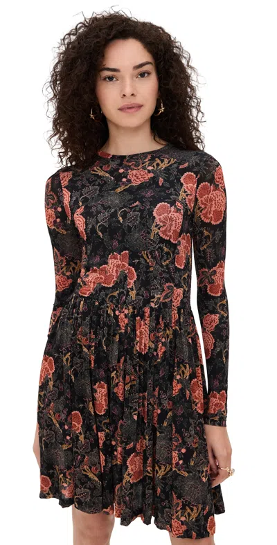 ULLA JOHNSON BENDETTA JERSEY LONG SLEEVE MINI DRESS NIGHT LILY