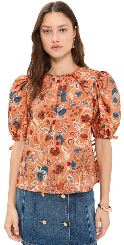 ULLA JOHNSON CORALIE SHORT SLEEVE BLOUSE CORAL PEONY