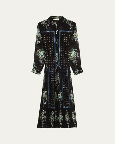 ULLA JOHNSON EMILIE DROP-WAIST LONG-SLEEVE MIDI SHIRT DRESS
