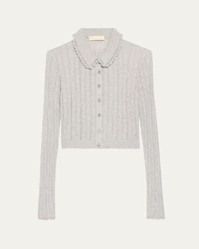ULLA JOHNSON LOTTIE COLLARED CROPPED POINTELLE KNIT CARDIGAN