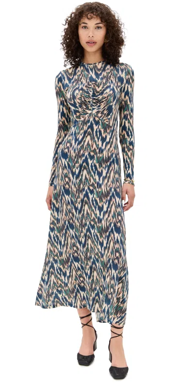 ULLA JOHNSON NAIA LONG SLEEVE RUCHED MIDI DRESS RIVERSLATE
