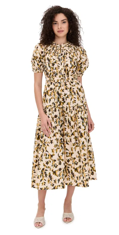 ULLA JOHNSON OTHELLA SHORT SLEEVE MIDI DRESS LUCENT