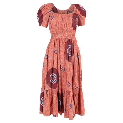 ULLA JOHNSON PRINTED PUFFED-SLEEVE MIDI DRESS IN MULTICOLOR COTTON