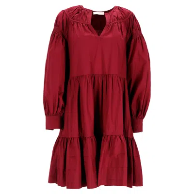 ULLA JOHNSON ROSA TIERED POPLIN MINI DRESS IN RED COTTON