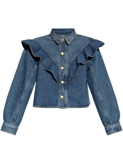 ULLA JOHNSON RUFFLE-DETAIL DENIM SHIRT