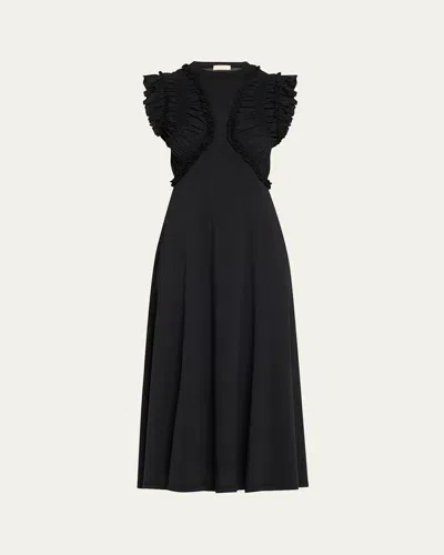 ULLA JOHNSON SHIVA SLEEVELESS RUFFLED MIDI DRESS