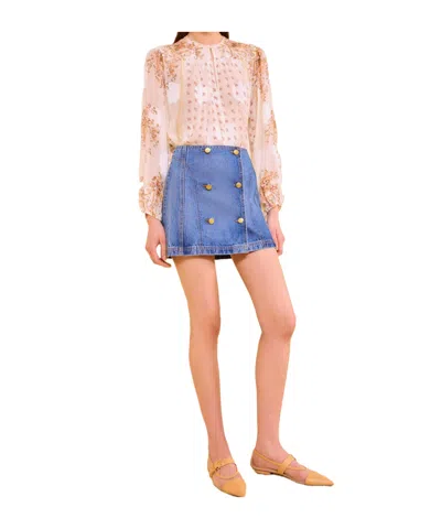 ULLA JOHNSON BUTTON-EMBELLISHED DENIM SKIRT