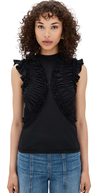 ULLA JOHNSON VAL SLEEVELESS RUFFLED TOP NOIR