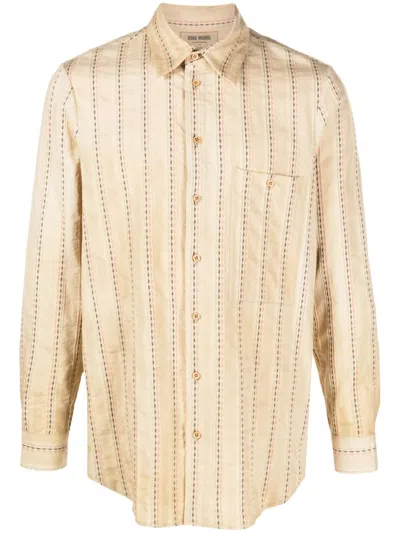 UMA WANG TAB STRIPED COTTON SHIRT