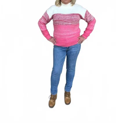 UMGEE COLOR BLOCK MOCK NECK KNITTED PULLOVER SWEATER IN PINK