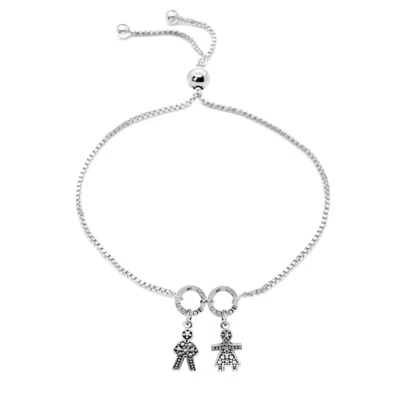 UNALOE WOMEN'S ADJUSTABLE STERLING SILVER MOM BRACELET WITH TWO CHARMS FOR MALE-FEMALE