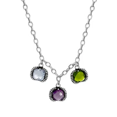 UNALOE WOMEN'S BLUE / GREEN / PURPLE FANTASY NECKLACE SILVER– TIMELESS ELEGANCE WITH THREE CRYSTAL BLUE-PUR