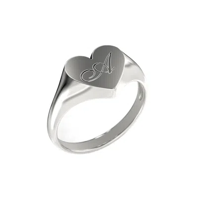 UNALOE WOMEN'S CUSTOM HEART SHAPED CHEVALIER RING IN STERLING SILVER WITH -A- INITIAL