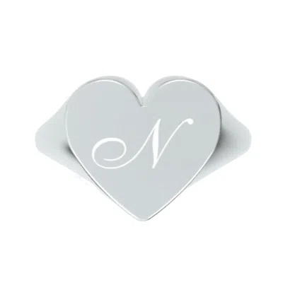 UNALOE WOMEN'S CUSTOM HEART SHAPED CHEVALIER RING IN STERLING SILVER WITH -N- INITIAL