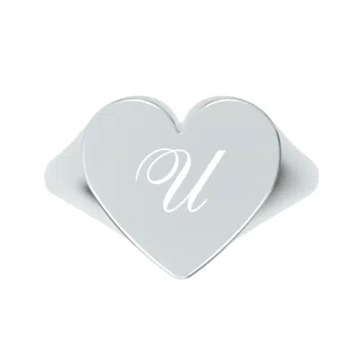 UNALOE WOMEN'S CUSTOM HEART SHAPED CHEVALIER RING IN STERLING SILVER WITH -U- INITIAL