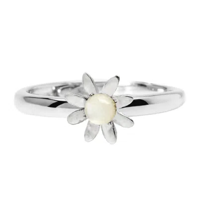 UNALOE WOMEN'S ADJUSTABLE DAISY RING  WITH NATURAL PEARL IN STERLING SILVER - UNALOE HANDMADE ITALIAN JEWEL