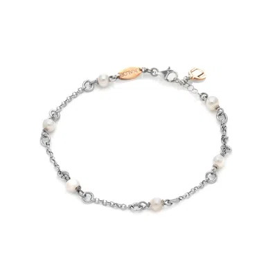 UNALOE WOMEN'S ELEGANT SOFT BRACELET WITH FIVE NATURAL PEARLS AND STERLING SILVER