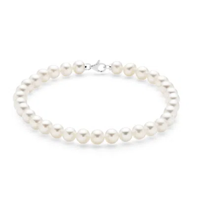 UNALOE WOMEN'S EXQUISITE SEVEN MILLIMETERS FRESHWATER PEARL BRACELET WITH EIGHTEEN KT WHITE GOLD CLASP - BO