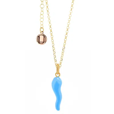 UNALOE WOMEN'S GOLD / BLUE GOLD PLATED AND SKY BLUE ENAMEL CORNICELLO NECKLACE – ITALIAN HANDMADE GOOD LUCK