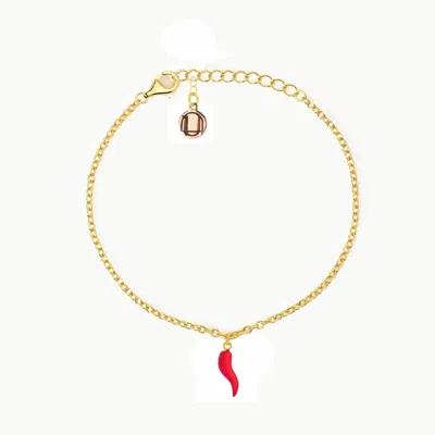 UNALOE WOMEN'S GOLD / RED GOLD-PLATED SILVER BRACELET WITH RED HORN PENDANT