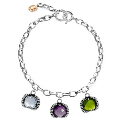 UNALOE WOMEN'S GREEN / BLUE / PURPLE SUPER FANTASY BRACELET SILVER– TIMELESS ELEGANCE WITH THREE CRYSTAL BL